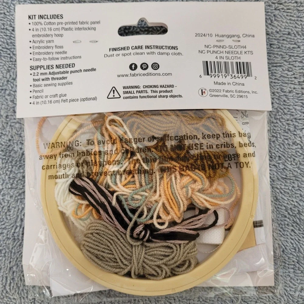 Needle Creations Sloth Punch Needle Kit Intermediate 4‎ Inch Embroidery 2183945